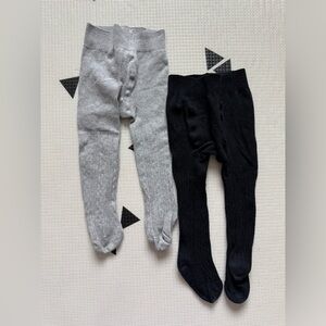 Small shop|Baby girl/toddler set of two cable knit footed tights,black & gray•••